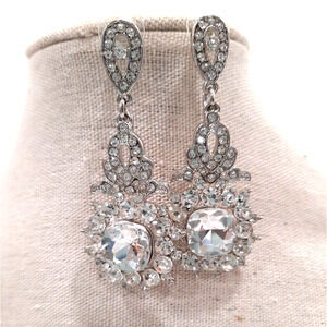 Sparkle Crystal Rhinestone Silver Chandelier Dangle Earrings Prom Wedding